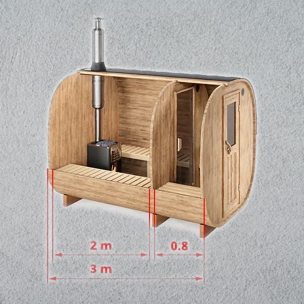 Баня-бочка квадро 3 метра двухсекционная со входом с торца
